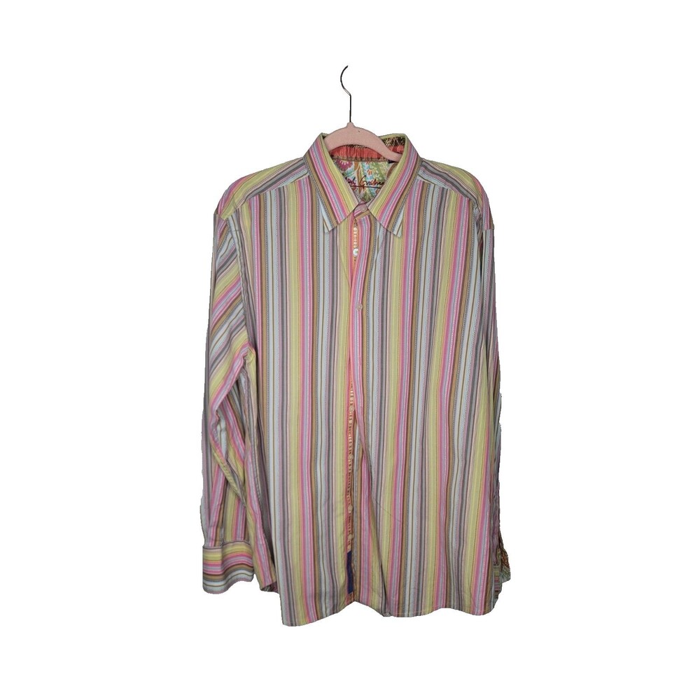 Robert Graham Multicolor Striped flip cuff Shirt Cotton button up Sz XL Pink
